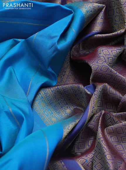 Pure kanchipuram silk saree cs blue and dual shade of maroon with allover zari weaves and rich zari woven border