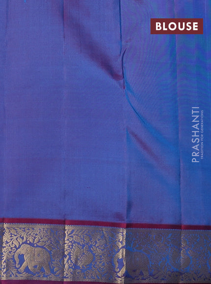 Pure kanchipuram silk saree cs blue and dual shade of maroon with allover zari weaves and rich zari woven border