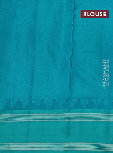 Pure kanchipuram silk saree rust shade and teal green with zari woven buttas and temple design woven border