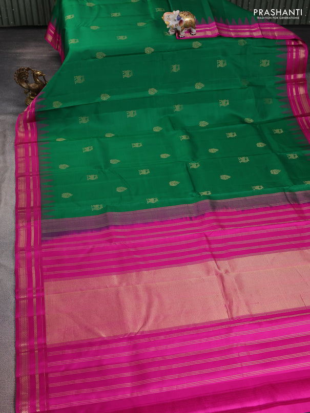 Pure kanchipuram silk saree green and pink with annam zari woven buttas and temple design zari woven border