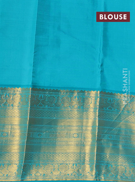 Pure kanchipuram silk saree mauve pink and teal blue with zari woven buttas and long annam rettapet zari woven border