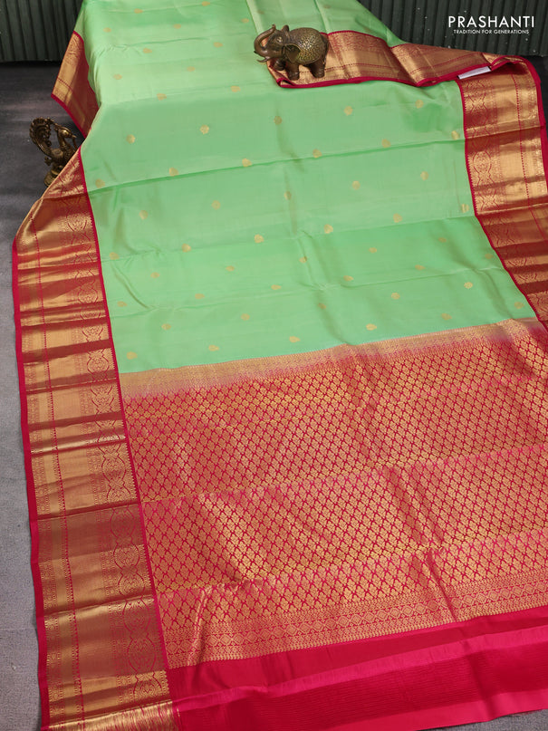 Pure kanchipuram silk saree pista green and pink with zari woven buttas and rich zari woven korvai border