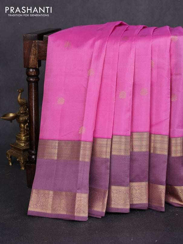 Pure kanchipuram silk saree light pink and pastel pink with zari woven buttas and long rettapet zari woven border