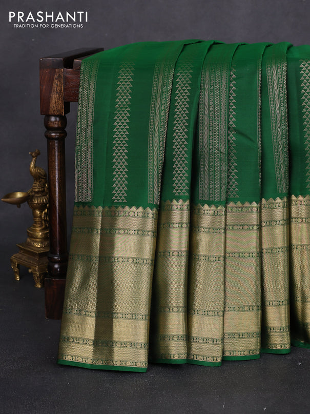 Pure kanchipuram silk saree green and pastel pink with allover zari weaves and long rich zari woven border