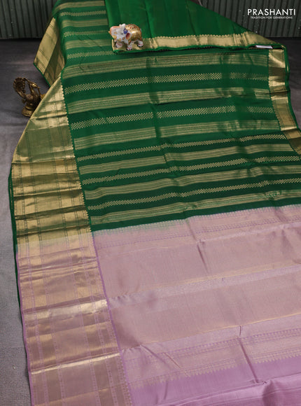 Pure kanchipuram silk saree green and pastel pink with allover zari weaves and long rich zari woven border