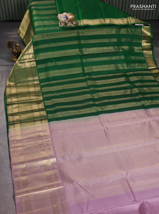 Pure kanchipuram silk saree green and pastel pink with allover zari weaves and long rich zari woven border
