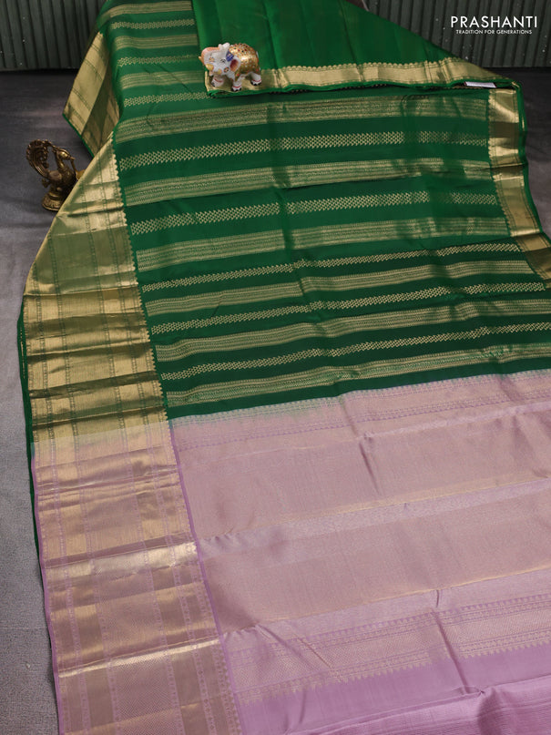 Pure kanchipuram silk saree green and pastel pink with allover zari weaves and long rich zari woven border