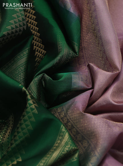 Pure kanchipuram silk saree green and pastel pink with allover zari weaves and long rich zari woven border