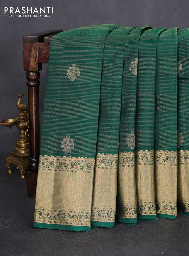 Pure kanchipuram silk saree green and magenta pink with allover zari weaves & buttas and rich zari woven border