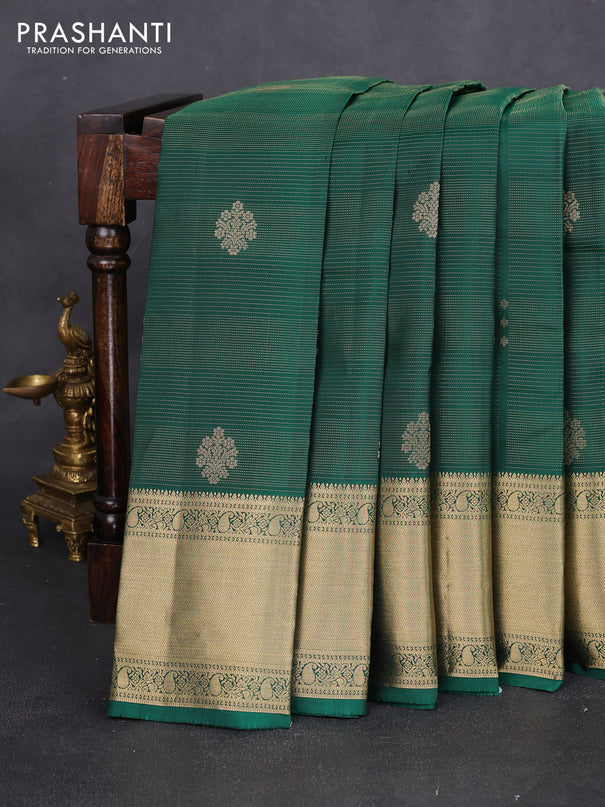 Pure kanchipuram silk saree green and magenta pink with allover zari weaves & buttas and rich zari woven border