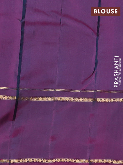 Pure kanchipuram silk saree teal green and dual shade of purple with zari woven buttas and rettapet zari woven border