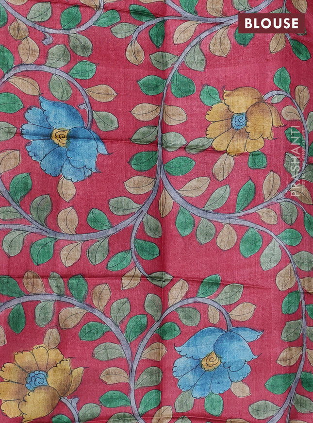 Pure tussar silk saree pastel green and maroon with allover zari checked pattern and zari woven border