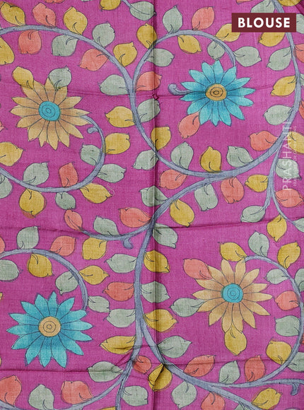 Pure tussar silk saree green and purple with allover zari checked pattern and zari woven border