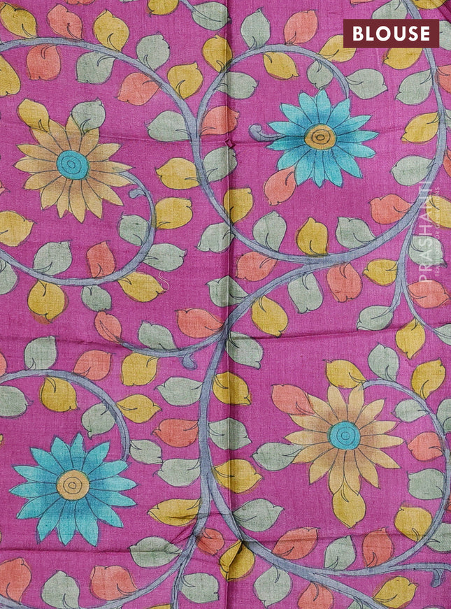 Pure tussar silk saree green and purple with allover zari checked pattern and zari woven border