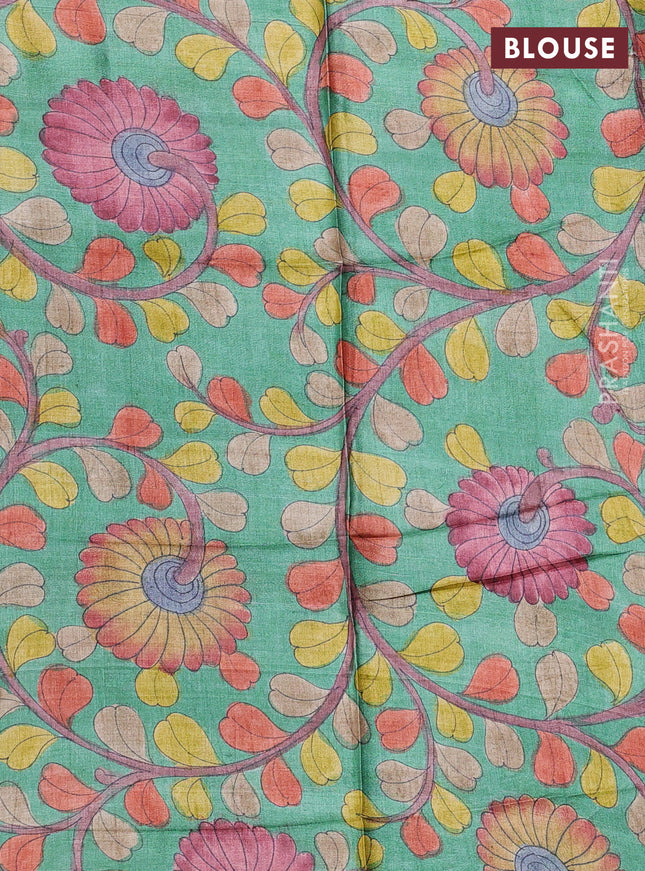 Pure tussar silk saree dark grey and green with allover zari checked pattern and zari woven border