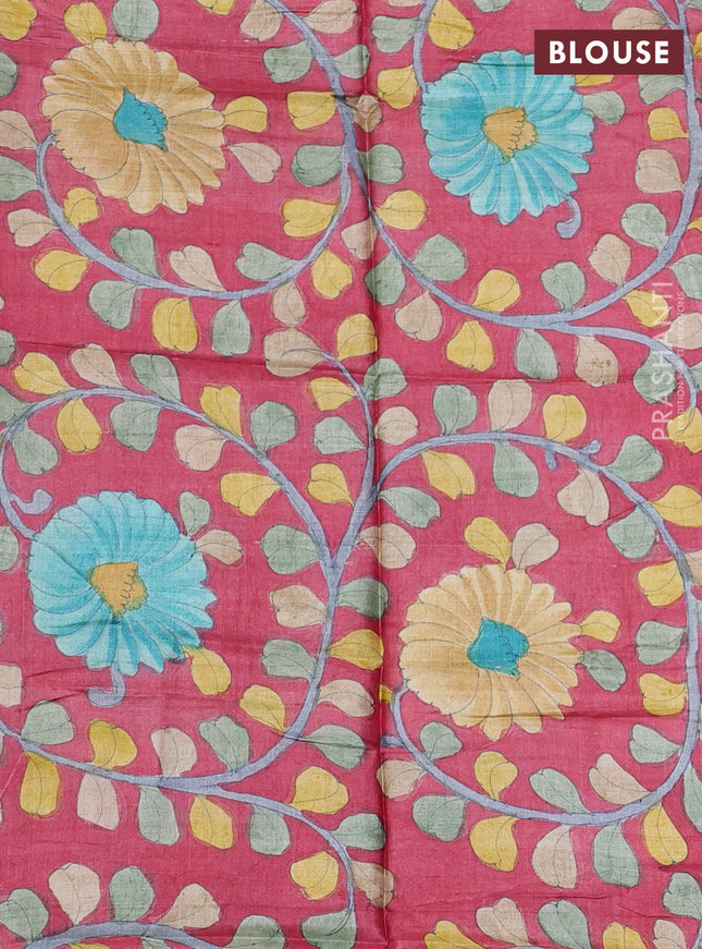 Pure tussar silk saree blue and maroon with allover zari checked pattern and zari woven border