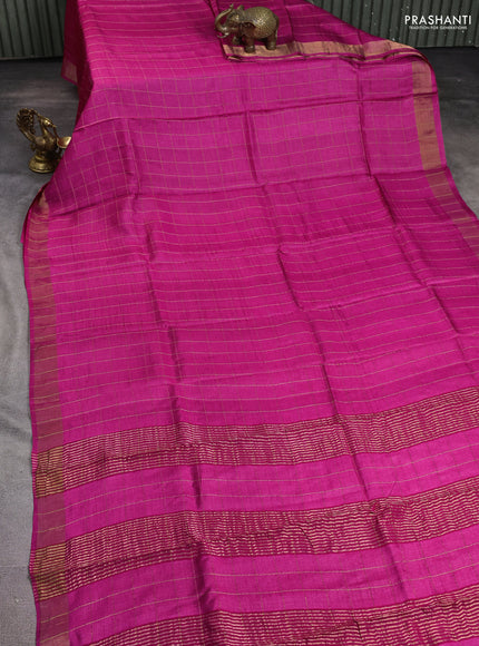 Pure tussar silk saree pink and teal green with allover zari checked pattern and zari woven border