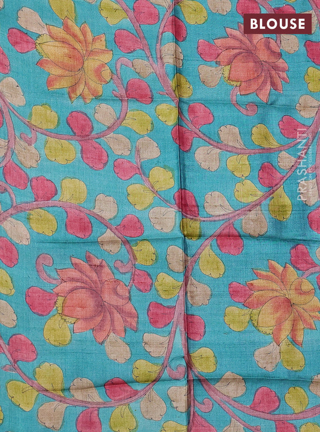 Pure tussar silk saree purple and teal green with allover zari checked pattern and zari woven border