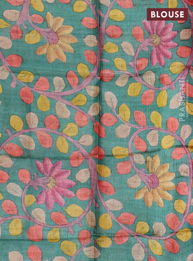 Pure tussar silk saree pink and green with allover zari checked pattern and zari woven border