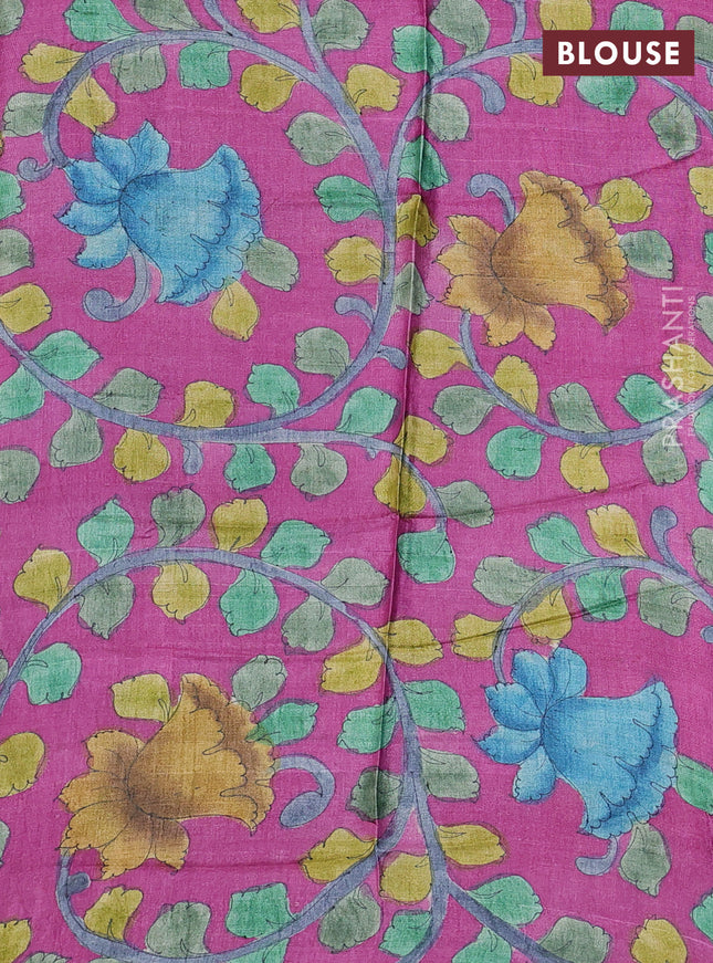 Pure tussar silk saree cs blue and pink with allover zari checked pattern and zari woven border