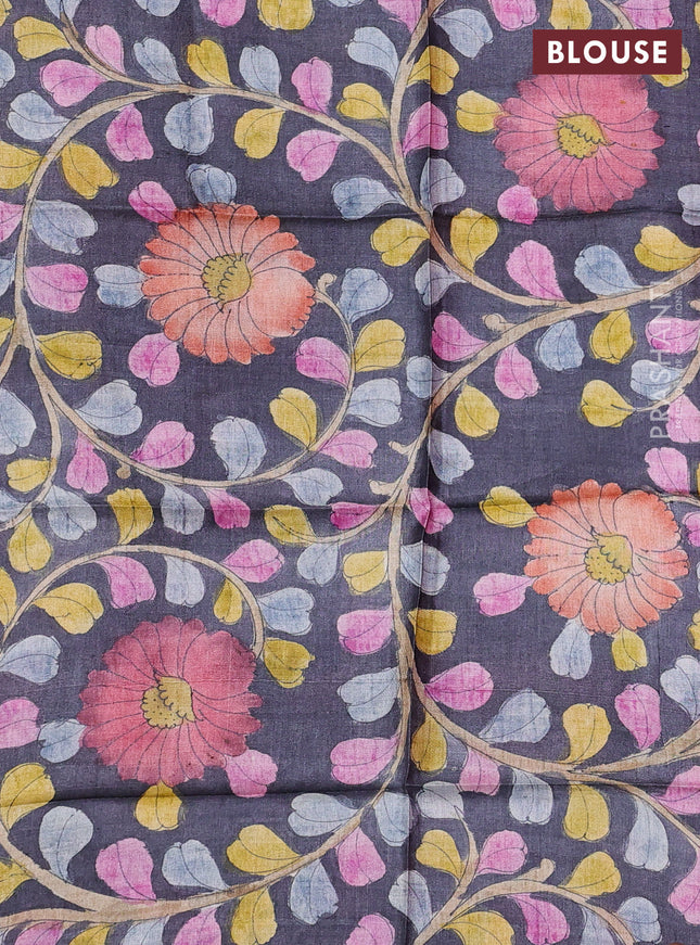 Pure tussar silk saree pink and grey with allover zari checked pattern and zari woven border