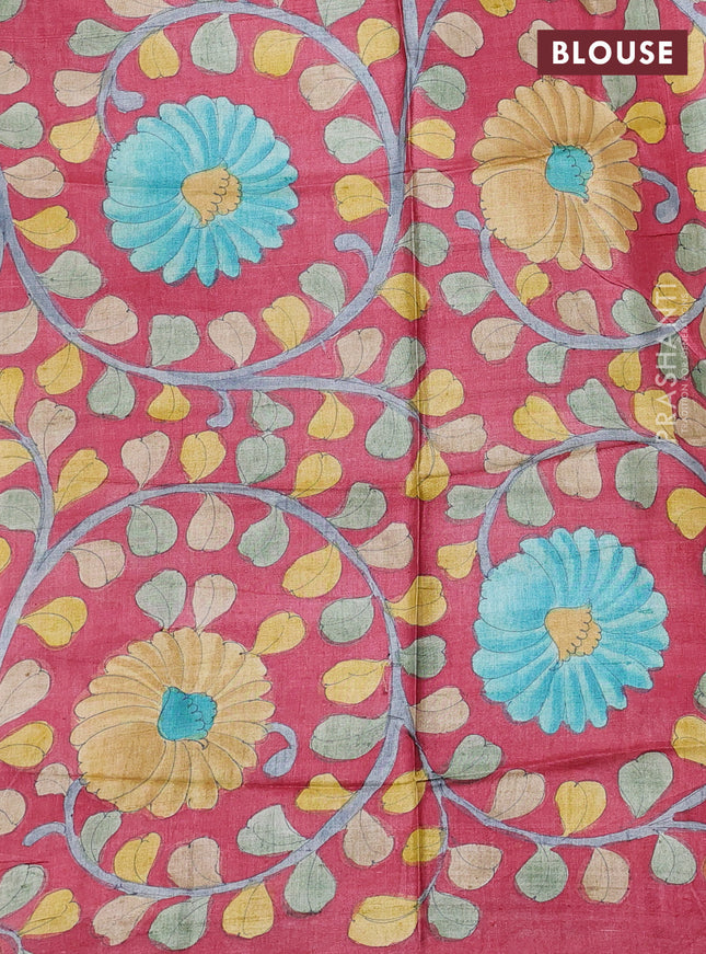 Pure tussar silk saree pastel green and maroon with allover zari checked pattern and zari woven border