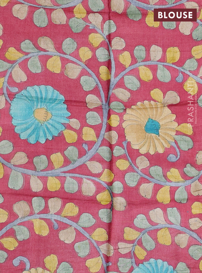 Pure tussar silk saree blue and maroon with allover zari checked pattern and zari woven border