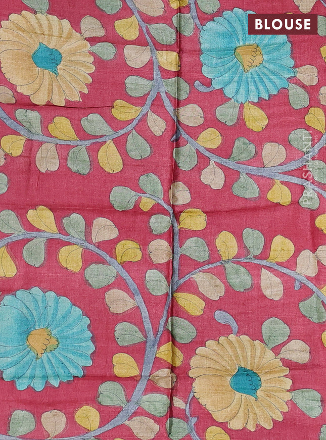 Pure tussar silk saree green and maroon with allover zari checked pattern and zari woven border