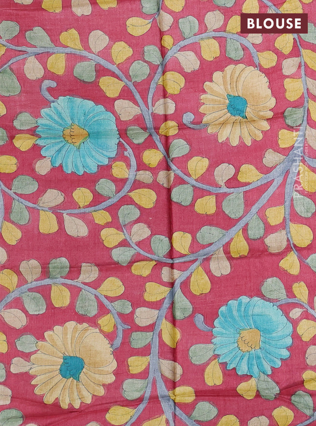 Pure tussar silk saree cs blue and maroon with allover zari checked pattern and zari woven border