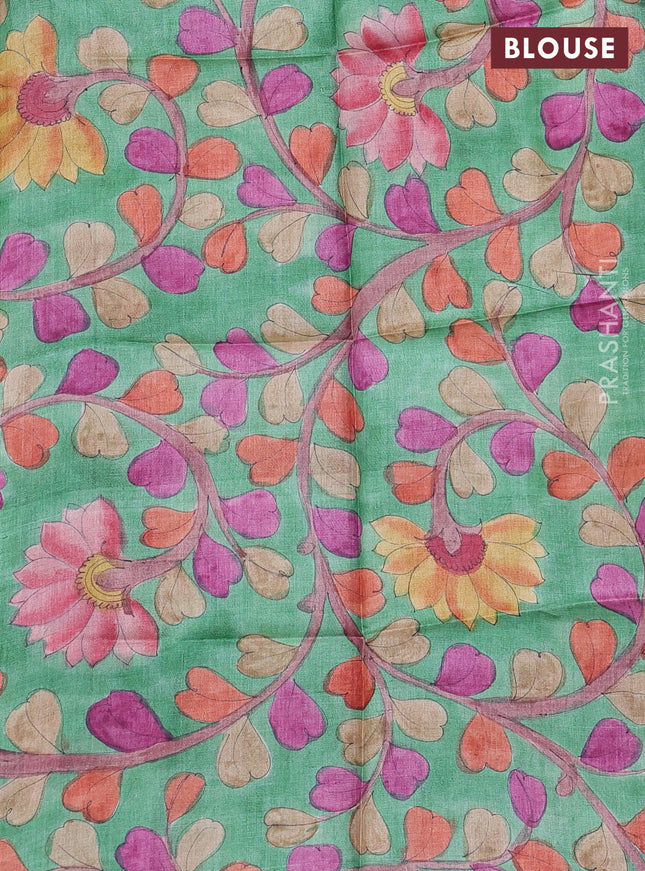 Pure tussar silk saree purple and green with allover zari checked pattern and zari woven border