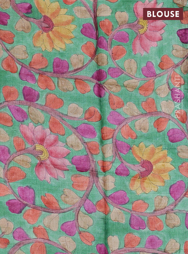 Pure tussar silk saree elephant grey and green with allover zari checked pattern and zari woven border