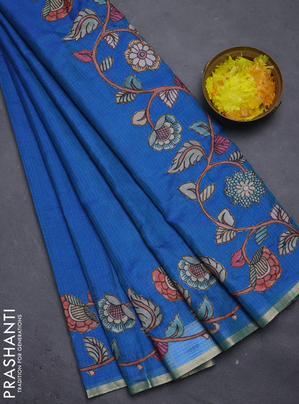 Kota saree dual shade of bluish green with kalamkari applique work