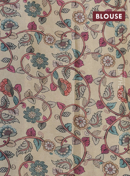 Kota saree dual shade of bluish green with kalamkari applique work