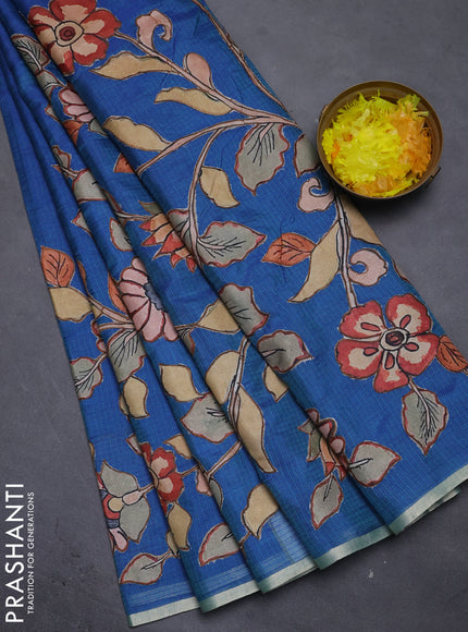 Kota saree dual shade of bluish green with kalamkari applique work