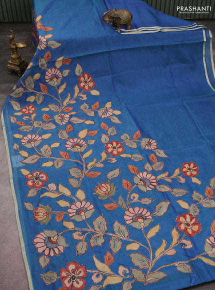 Kota saree dual shade of bluish green with kalamkari applique work