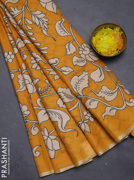 Kota saree mustard yellow with kalamkari applique work