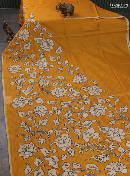 Kota saree mustard yellow with kalamkari applique work