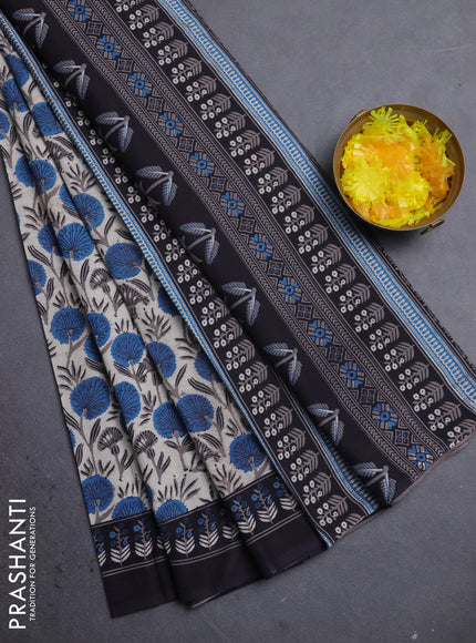 Jaipur cotton saree peacock blue and black with allover prints and printed border