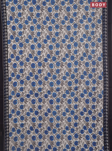 Jaipur cotton saree peacock blue and black with allover prints and printed border