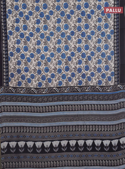 Jaipur cotton saree peacock blue and black with allover prints and printed border