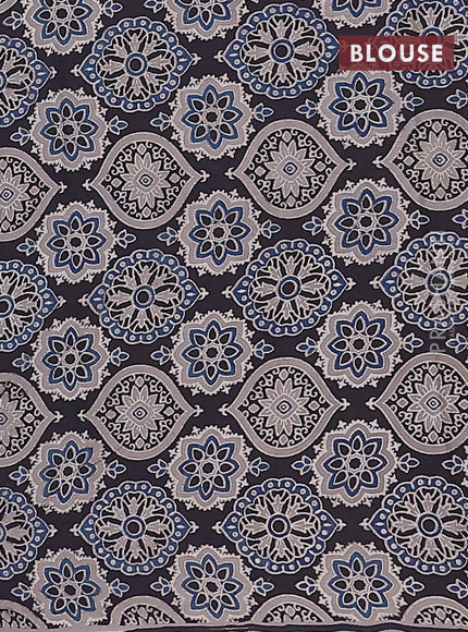 Jaipur cotton saree peacock blue and black with allover prints and printed border
