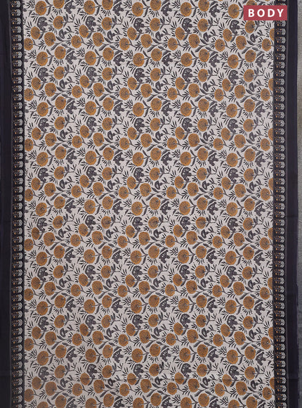 Jaipur cotton saree dark mustard and black with allover prints and printed border
