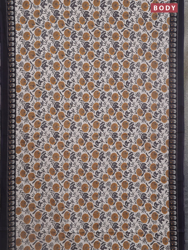 Jaipur cotton saree dark mustard and black with allover prints and printed border