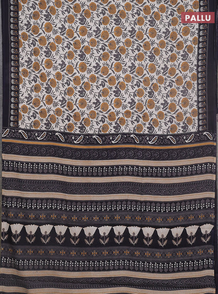 Jaipur cotton saree dark mustard and black with allover prints and printed border