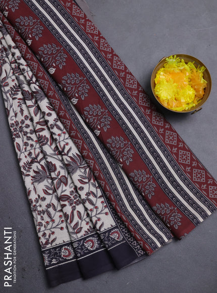 Jaipur cotton saree maroon and black with allover prints and printed border