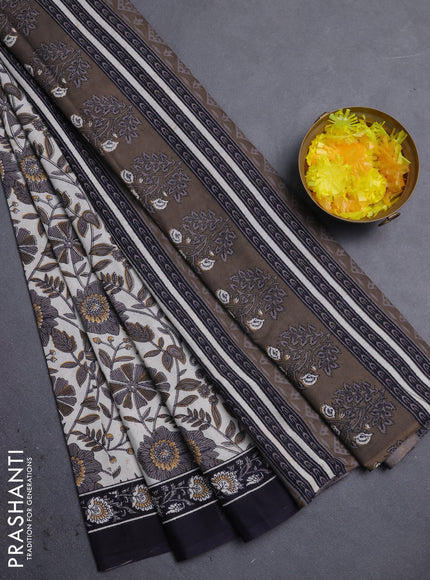 Jaipur cotton saree beige and black with allover prints and printed border