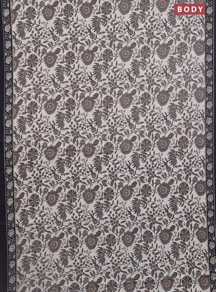 Jaipur cotton saree beige and black with allover prints and printed border