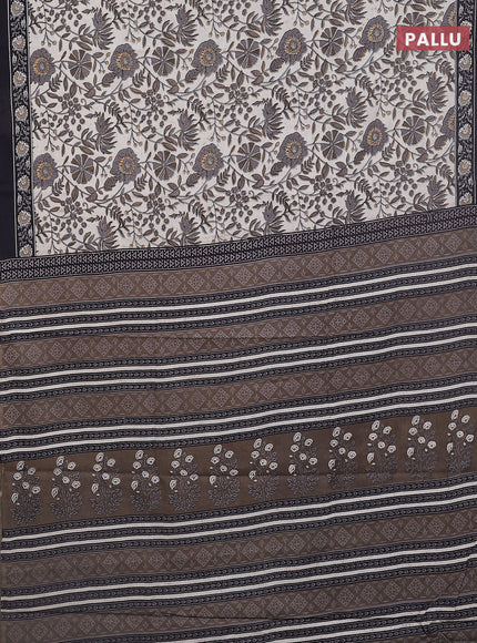 Jaipur cotton saree beige and black with allover prints and printed border