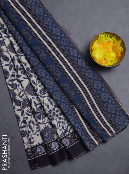 Jaipur cotton saree teal blue and black with allover prints and printed border