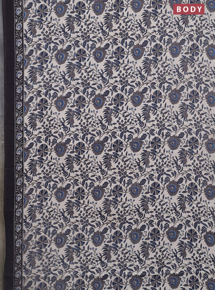 Jaipur cotton saree teal blue and black with allover prints and printed border